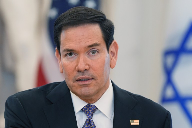 Secretary of State Marco Rubio speaks during diplomatic talks with ambassadors of Lebanon and Israel at the State Department in Washington.