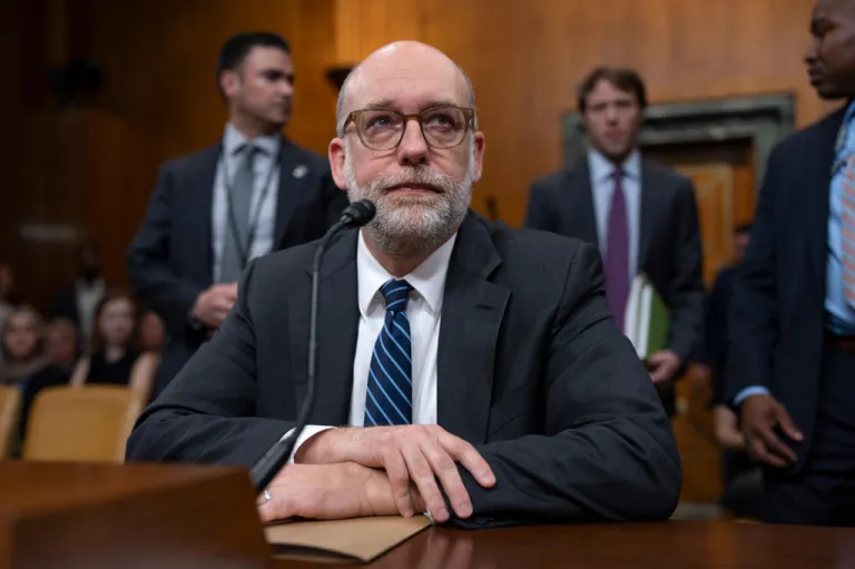 Office of Management and Budget Director Russell Vought appears before the Senate Budget Committee at the Capitol in Washington, Thursday, April 16, 2026.
