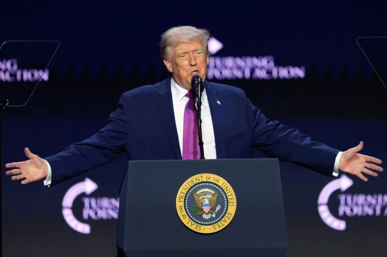President Donald Trump speaks at a Turning Point USA event