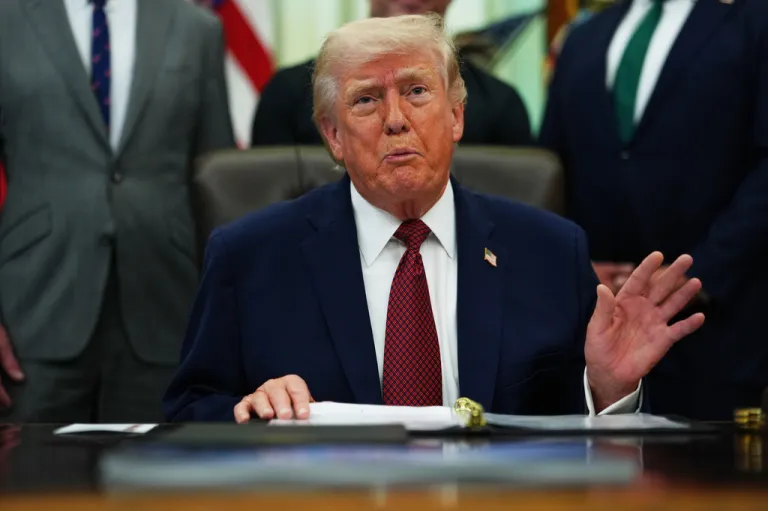 President Donald Trump speaks in the Oval Office of the White House