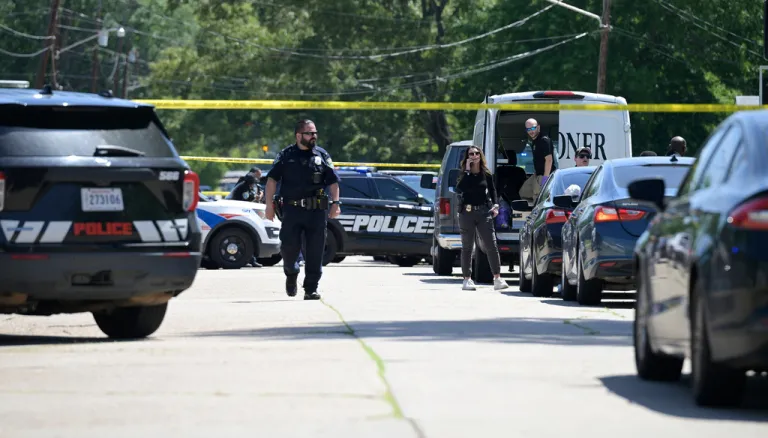 Police tape runs across 79th Street in Shreveport, Louisiana