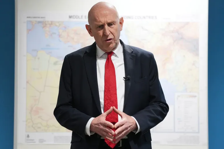 Britain's Defense Secretary John Healey speaks during the joint multinational Strait of Hormuz planning conference at Permanent Joint Headquarters in Northwood, London, Thursday, April 23, 2026.