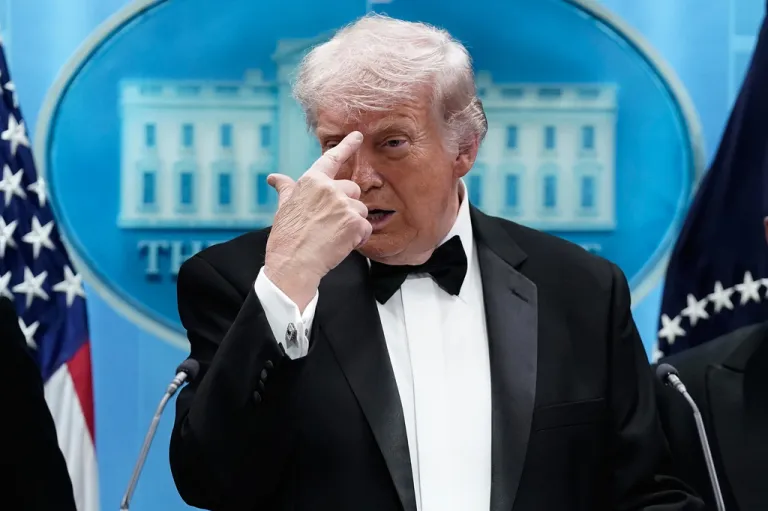 President Donald Trump speaks at the White House after a threat at the annual White House Correspondents' Association dinner on April 25, 2026.