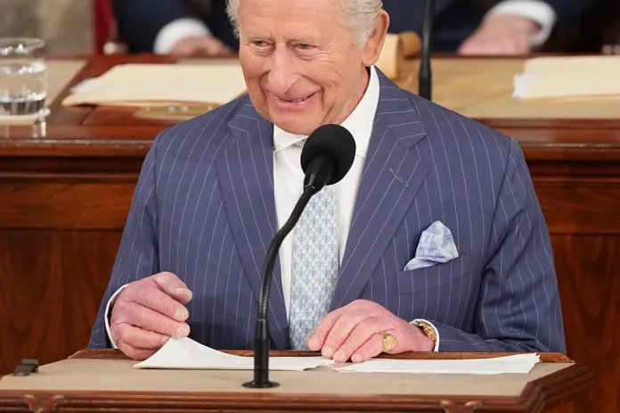 Britain's King Charles III speaks to a joint meeting of Congress in the House Chamber at the U.S. Capitol, Tuesday, April 28, 2026, in Washington.