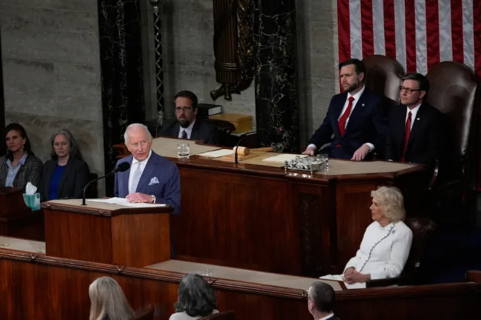Britain's King Charles III speaks to a joint meeting of Congress in the House Chamber at the U.S. Capitol, Tuesday, April 28, 2026, in Washington.
