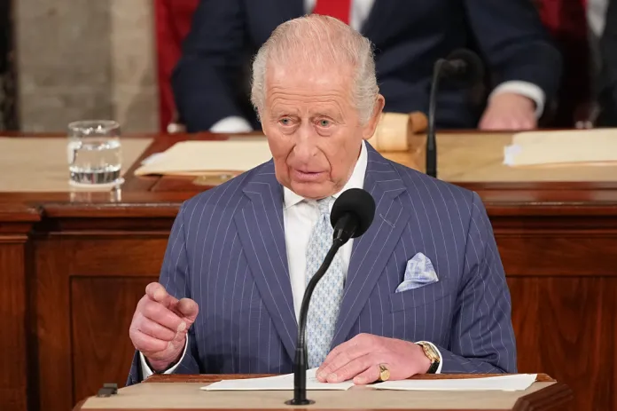 Britain's King Charles III speaks to a joint meeting of Congress in the House Chamber at the U.S. Capitol, Tuesday, April 28, 2026, in Washington.