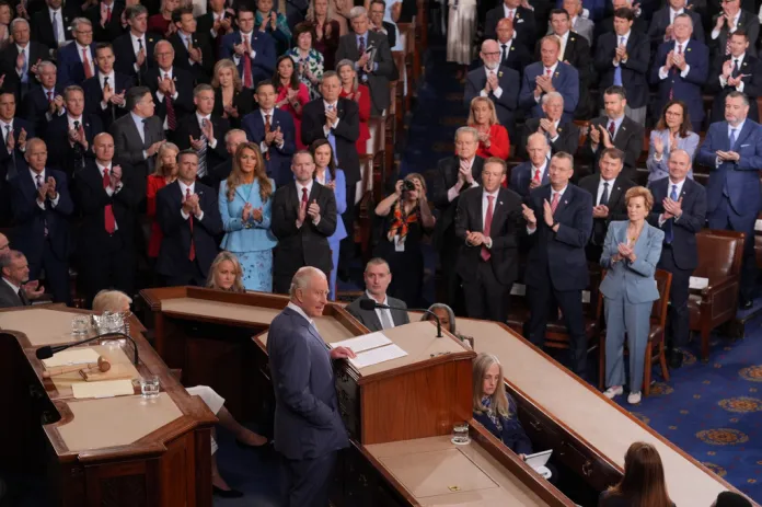 Britain's King Charles III speaks to a joint meeting of Congress in the House Chamber at the U.S. Capitol, Tuesday, April 28, 2026, in Washington.