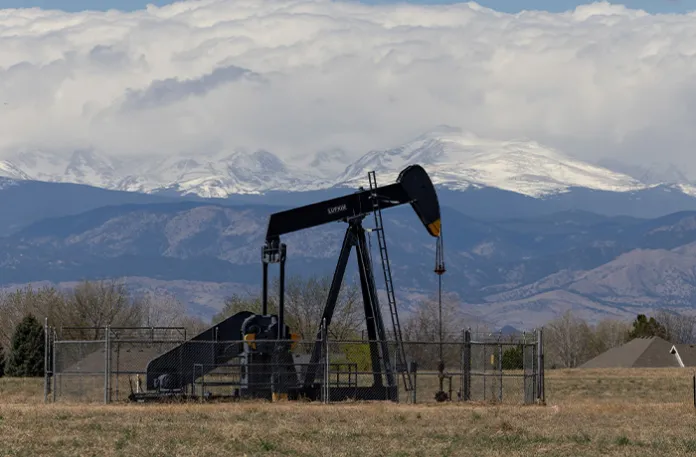 A pumpjack is seen in Weld County, Firestone, Colorado on April 2. (Graeme Jennings/Washington Examiner)