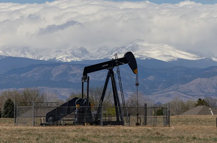 A pumpjack is seen in Weld County, Firestone, Colorado on April 2. (Graeme Jennings/Washington Examiner)
