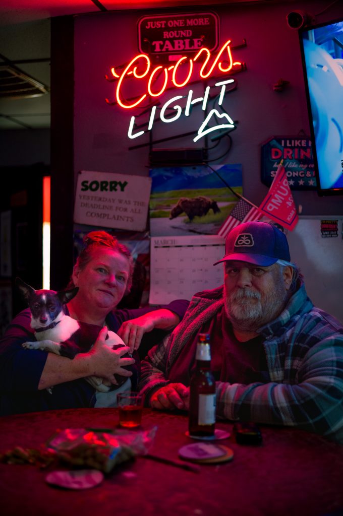 Truck driver Christina Forman and Joe Jordan, a farmer from Boulder County, Colorado, at the Rocky Mountain Saloon.