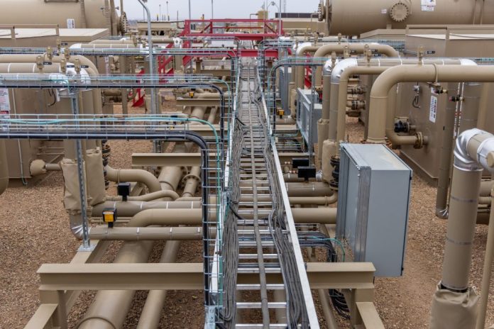Piping at the Chevron Windom oil and gas production facility.