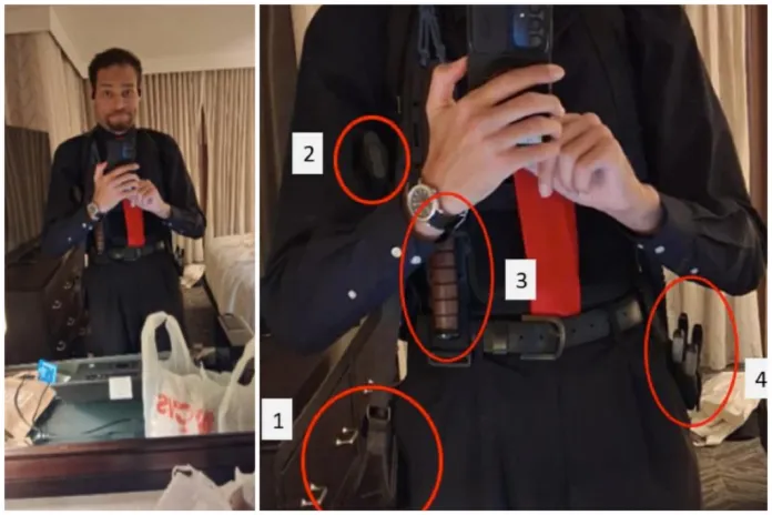 Cole Tomas Allen, the defendant accused of attempting to assassinate President Donald Trump, moments before the attempted shooting. (Justice Department)