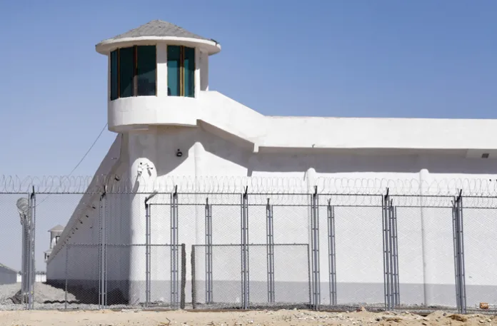 A watchtower on what is believed to be a re-education camp where mostly Muslim ethnic minorities are detained, on the outskirts of Hotan, in China’s northwestern Xinjiang region. (Greg Baker/AFP/Getty)