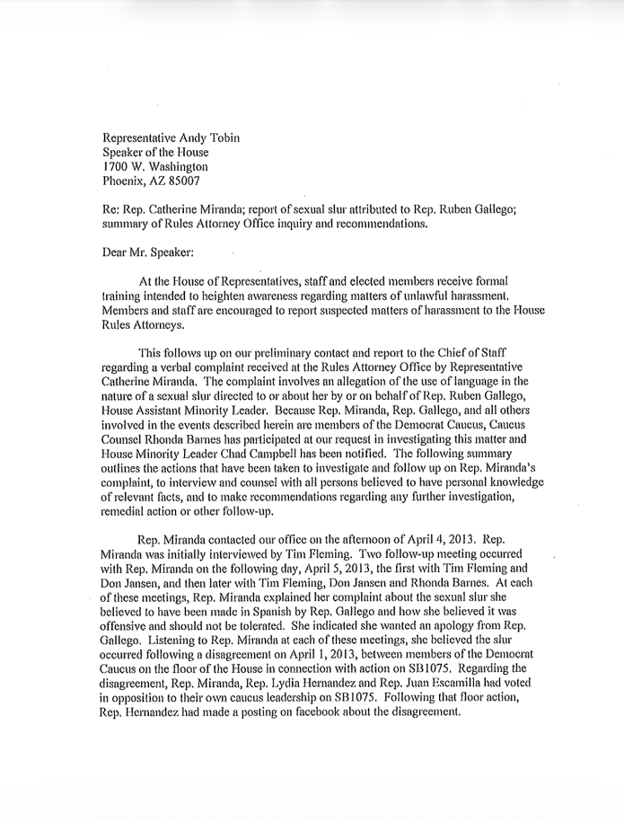 Ruben Gallego ethics report complaint