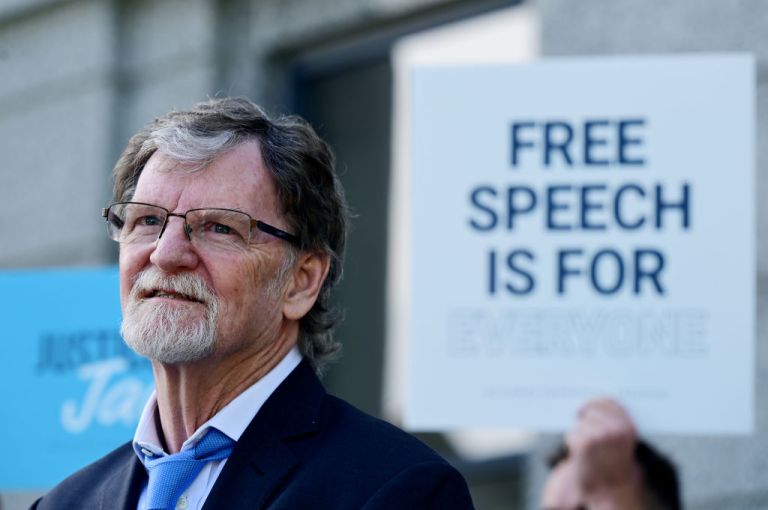 DENVER, CO - JUNE 18 : Colorado cake artist and owner of Masterpiece Cakeshop Jack Phillips held press conference following oral arguments in Masterpiece Cakeshop v. Scardina in front of the Colorado Supreme Court building in Denver, Colorado on Tuesday, June 18, 2024. (Photo by Hyoung Chang/The Denver Post)