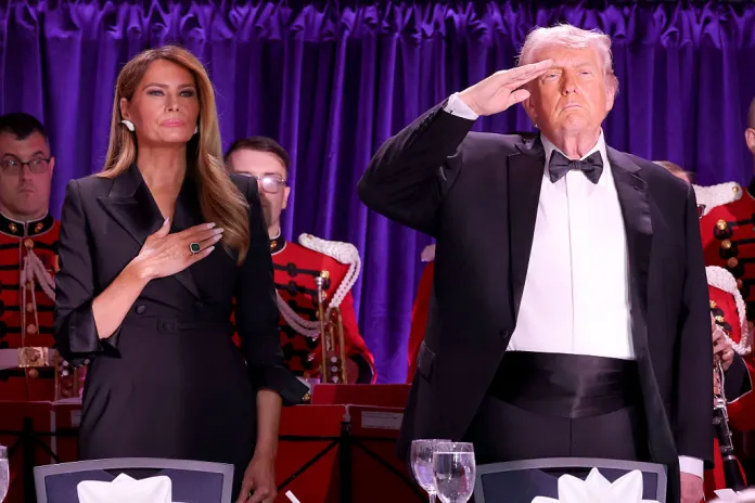 WASHINGTON, DC - APRIL 25: (L-R) Melania Trump and U.S. President Donald Trump attend as Mentalist Oz Pearlman hosts The White House Correspondents Dinner at Washington Hilton on April 25, 2026 in Washington, DC. (Photo by Kevin Mazur/Getty Images for OP)