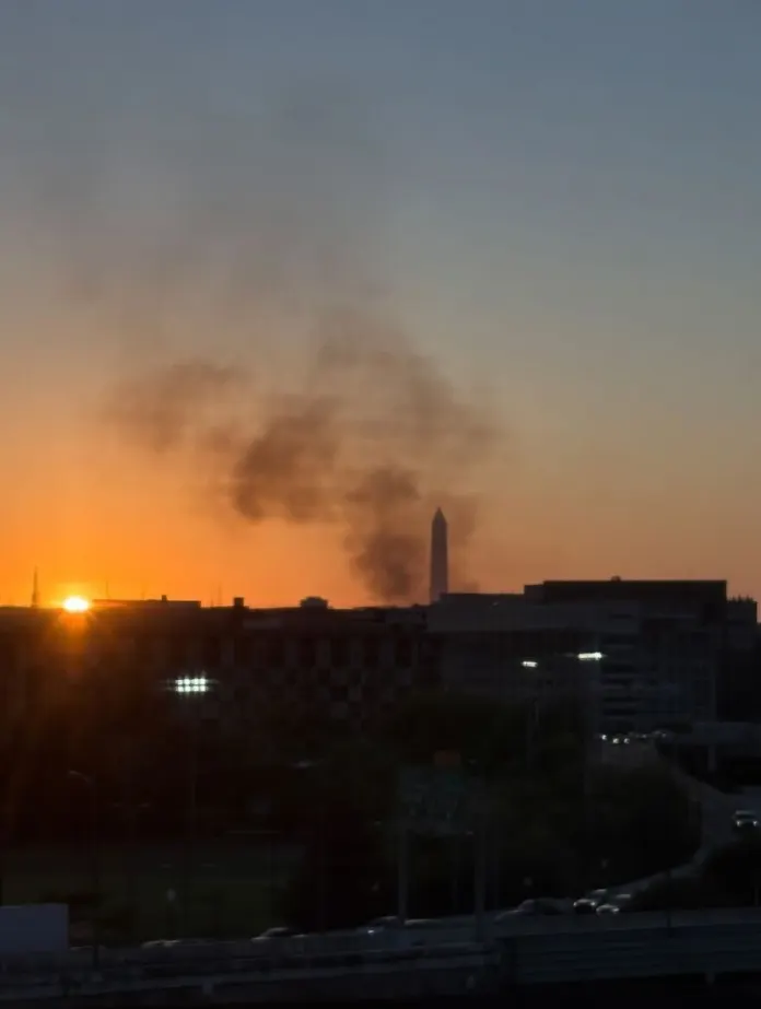 Smoke from a bus fire.