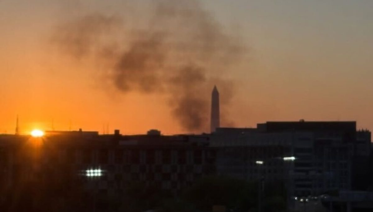 Smoke plume rises over downtown DC after bus catches fire