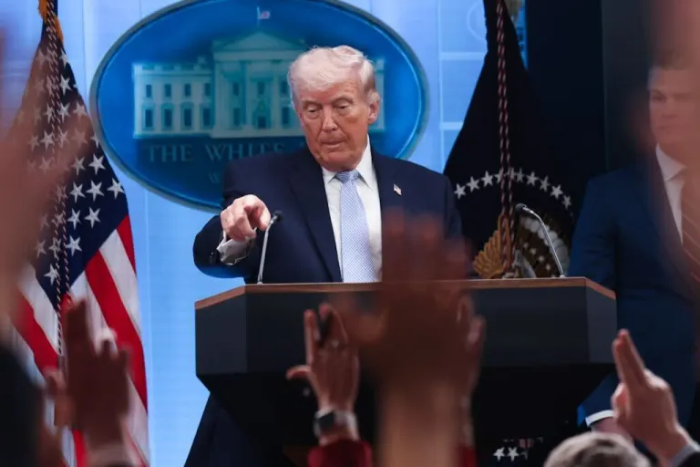 President Donald Trump speaks to reporters at a press conference at the White House on April 6.