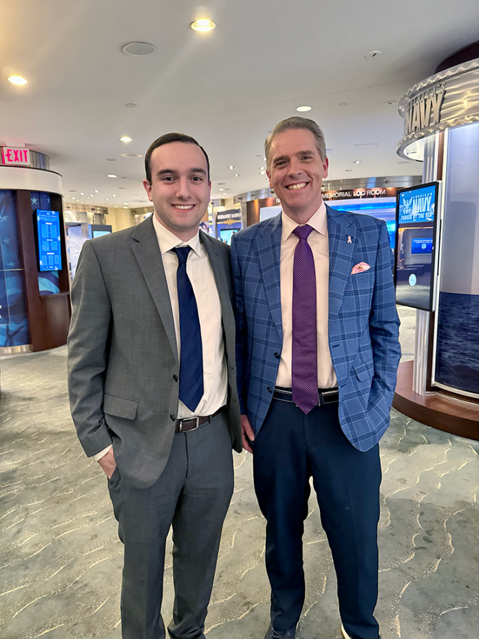 Washington Examiner Contributors Editor Peter Cordi poses with CNN anchor and journalist Scott Jennings at Navy Memorial, Thursday, April 23, 2026. (Judith Y. Kim/Washington Examiner)