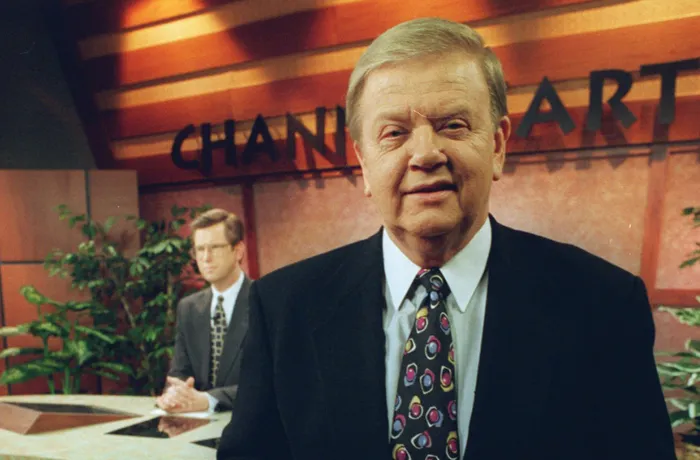 Orion Samuelson stands in the Channel Earth studios on April 22, 1997, in Chicago.