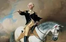 Portrait of George Washington riding his horse.