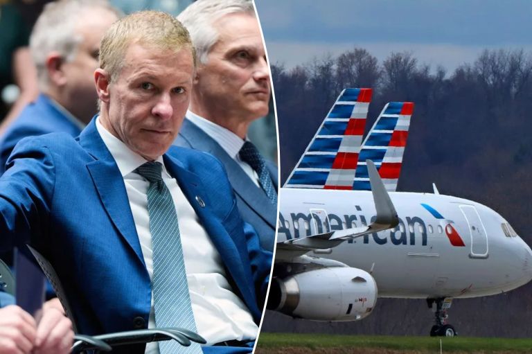 United Airlines CEO Scott Kirby and American Airlines plane