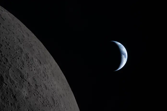 Earth next to the moon before Earthset.