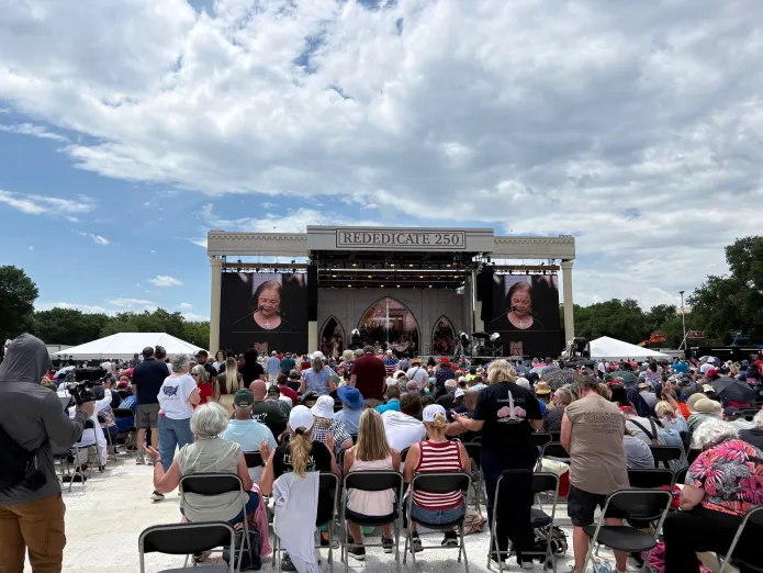 Dr. Alveda Celeste King, Martin Luther King Jr.'s niece, speaking at Rededicate 250 on National Mall.