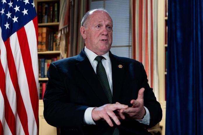 White House Border Czar Tom Homan speaks with Anna Giaritelli from the Washington Examiner, at the White House campus, on Monday, May 18, 2026. (Graeme Jennings / Washington Examiner)