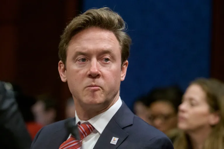 Denver Mayor Mike Johnston takes his seat at the witness table during a House Committee on Oversight and Government Reform hearing with Sanctuary City Mayors on Capitol Hill, Wednesday, March 5, 2025, in Washington. (AP Photo/Rod Lamkey, Jr.)