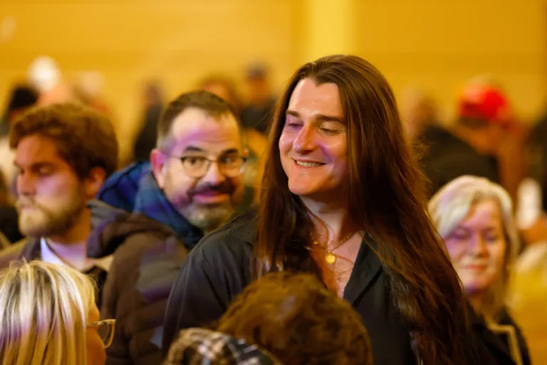 Scott Presler leaves a town hall after Elon Musk spoke