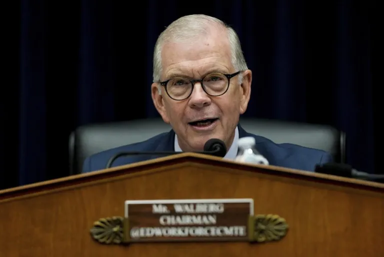 Rep. Tim Walberg, R-Mich., speaks during a House Education and Workforce hearing, Thursday, June 5, 2025, on Capitol Hill in Washington. (AP Photo/Julia Demaree Nikhinson)