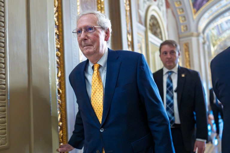 Sen. Mitch McConnell (R-KY), the former Senate Republican leader, leaves the chamber at the Capitol on June 27, 2025.