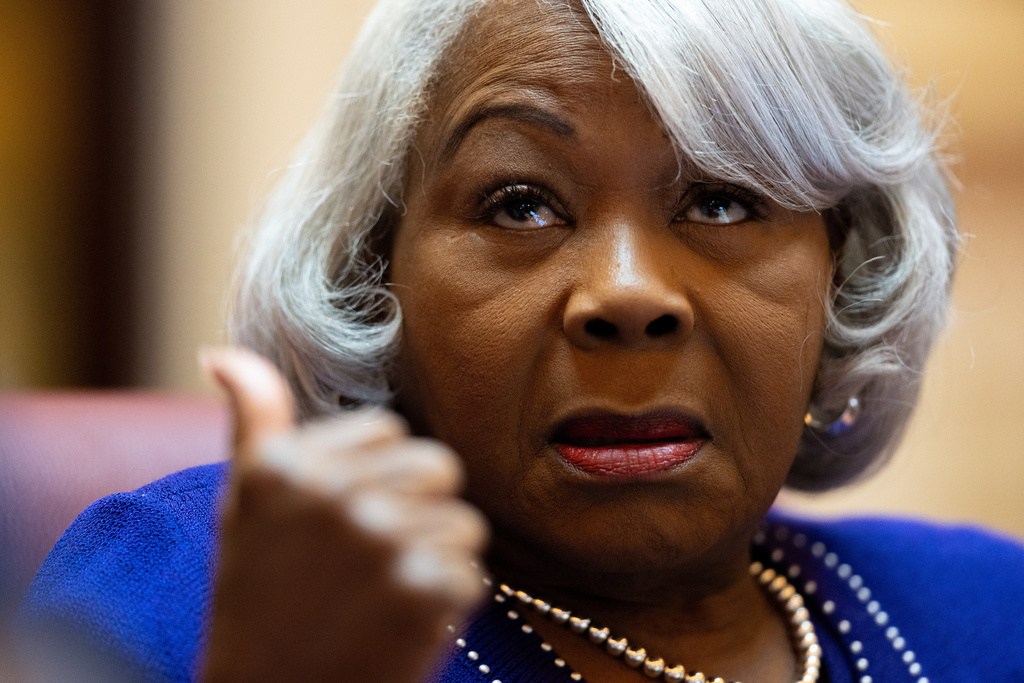 Sen. Louise Lucas, D-Portsmouth attends a special legislative session, Wednesday, Oct. 29, 2025, Richmond, Va. (Mike Kropf/Richmond Times-Dispatch via AP)