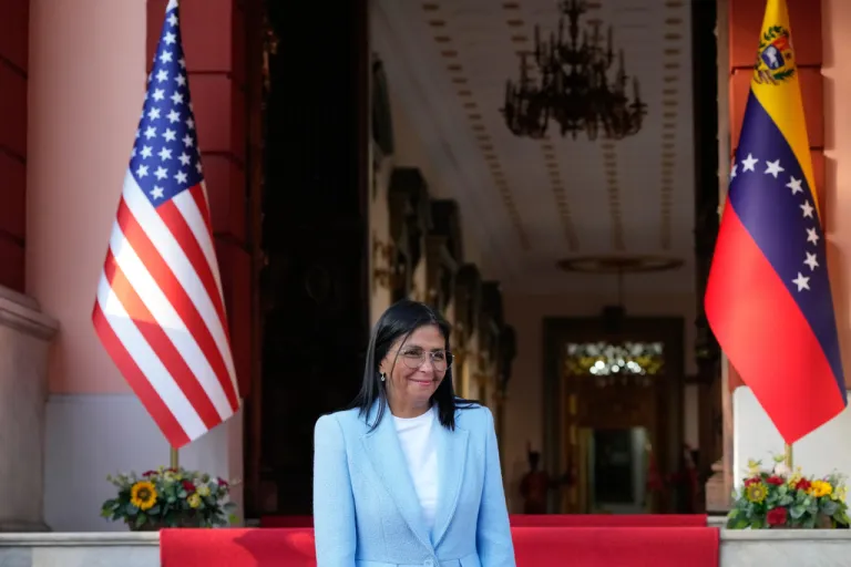 Venezuela's acting President Delcy Rodriguez smiles