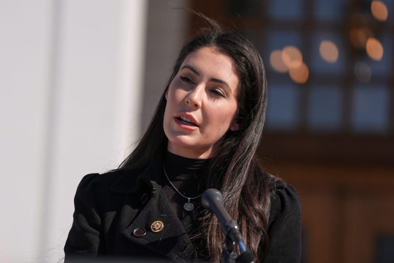 Rep. Anna Paulina Luna, R-Fla., speaks outside the Chappaqua Performing Arts Center where former President Bill Clinton was testifying before U.S. House lawmakers as part of a congressional investigation into convicted sex offender Jeffrey Epstein, Friday, Feb. 27, 2026, in Chappaqua, N.Y.