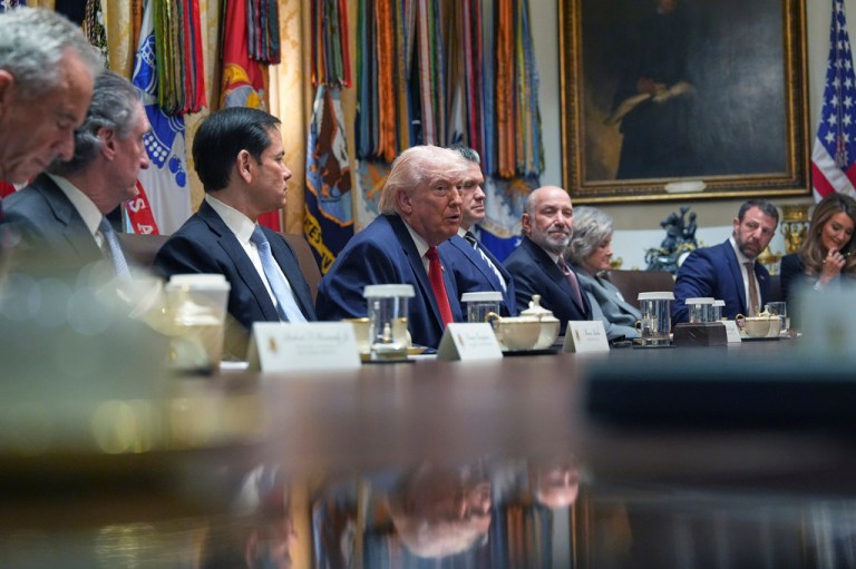 President Donald Trump speaks during a Cabinet meeting at the White House.
