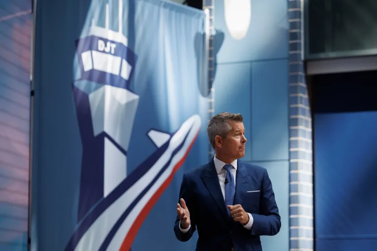 U.S. Department of Transportation Secretary Sean Duffy speaks during a press briefing on flight safety, at the U.S. Department of Transportation, Tuesday, April 21, 2026, in Washington.