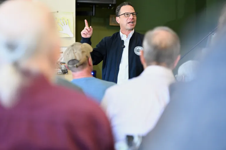 Gov. Josh Shapiro (D-PA) speaks to a crowd on April 11, 2026.