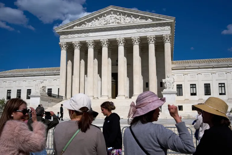 People visit the Supreme Court, Thursday, April 30, 2026, in Washington. (AP Photo/Jacquelyn Martin)