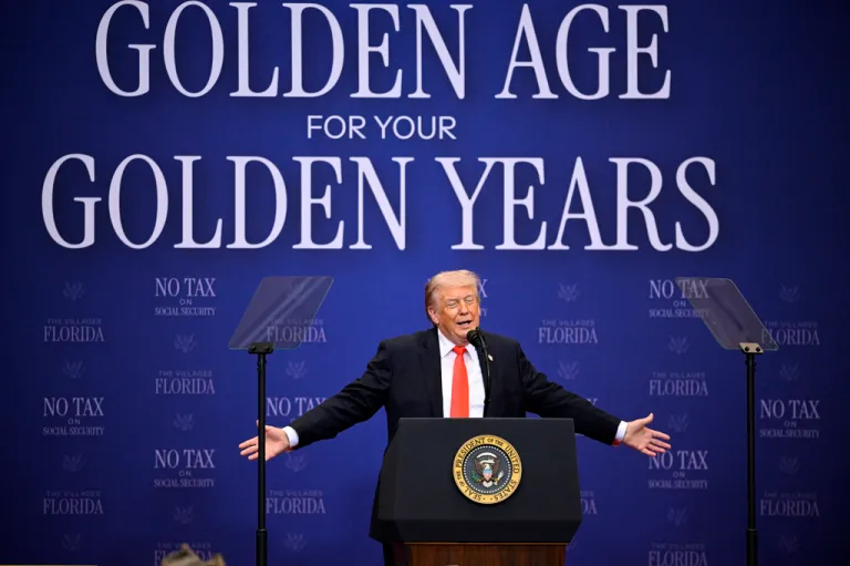 President Donald Trump speaks during a visit, Friday, May 1, 2026, in The Villages, Fla. (AP Photo/Phelan M. Ebenhack)