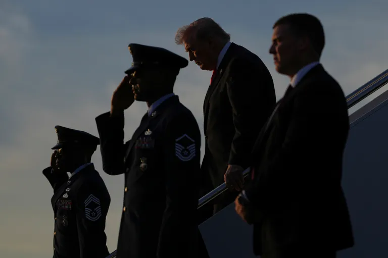 President Donald Trump arrives on Air Force One at Palm Beach International Airport on May 1, 2026.