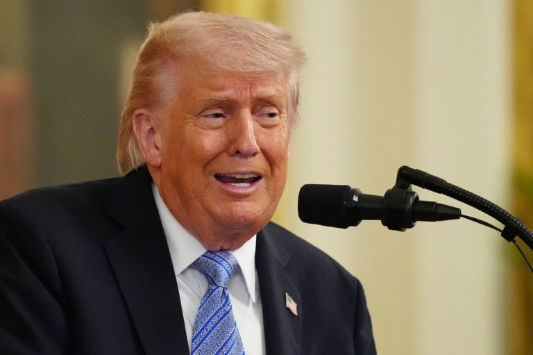 President Donald Trump speaks during an event with small business owners, Monday, May 4, 2026, in the East Room at the White House in Washington.
