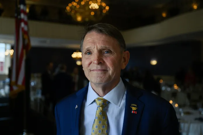 Republican congressional candidate for Kentucky, Ed Gallrein, stands for a portrait during the Kenton County Republican Party Lincoln Day Dinner, Thursday, April 30, 2026, in Covington, Ky.