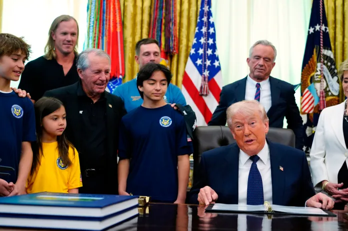 President Donald Trump speaks before signing a proclamation in the Oval Office at the White House, Tuesday, May 5, 2026, in Washington.