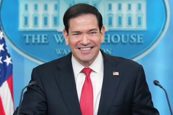Secretary of State Marco Rubio speaks during a press briefing in the James Brady Press Briefing Room at the White House in Washington, Tuesday, May 5, 2026.