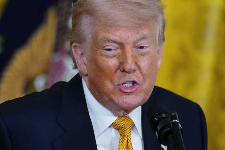 President Donald Trump speaks at a Mother's Day event for members of the military.