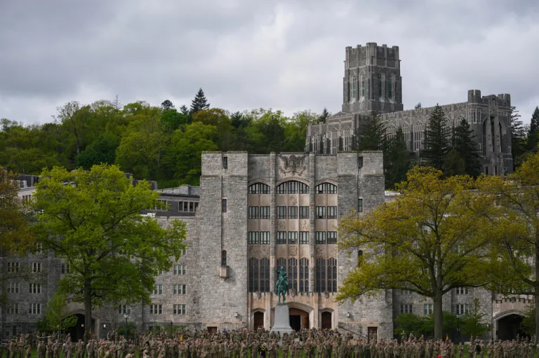 Cadets on the plain observe the crucible portion of the Sandhurst Military Skills Competition, Saturday, May 2, 2026, at the United States Military Academy in West Point.