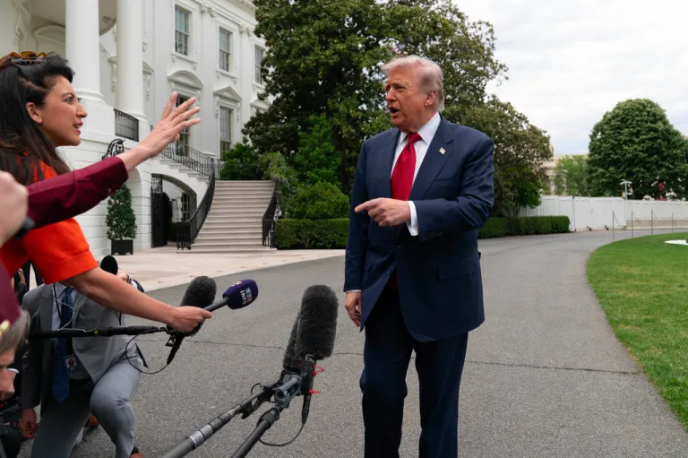 President Donald Trump speaks to reporters on May 11, 2026.